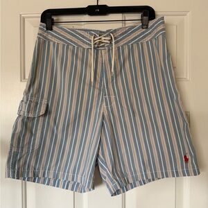 Ralph Lauren Blue and White Striped Swim Shorts